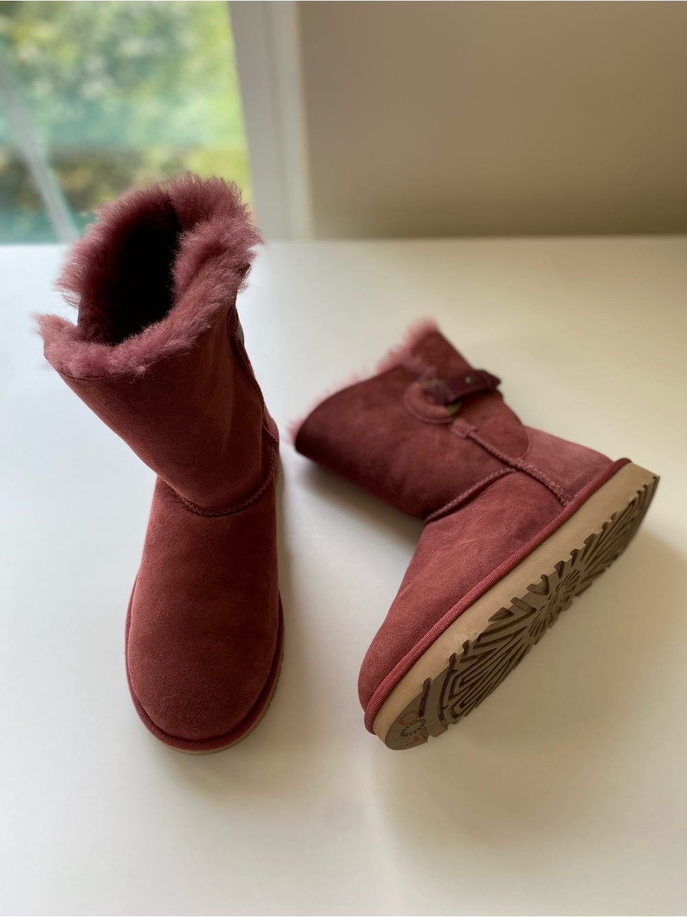 Ugg Nash Suede Boot with Shearling Lining  Short Boot Buckle Burgundy Size 7